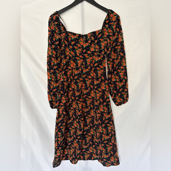 Missguided Milkmaid Long Sleeve Midi Floral Dress Navy/orange Nwt - Picture 3 of 7